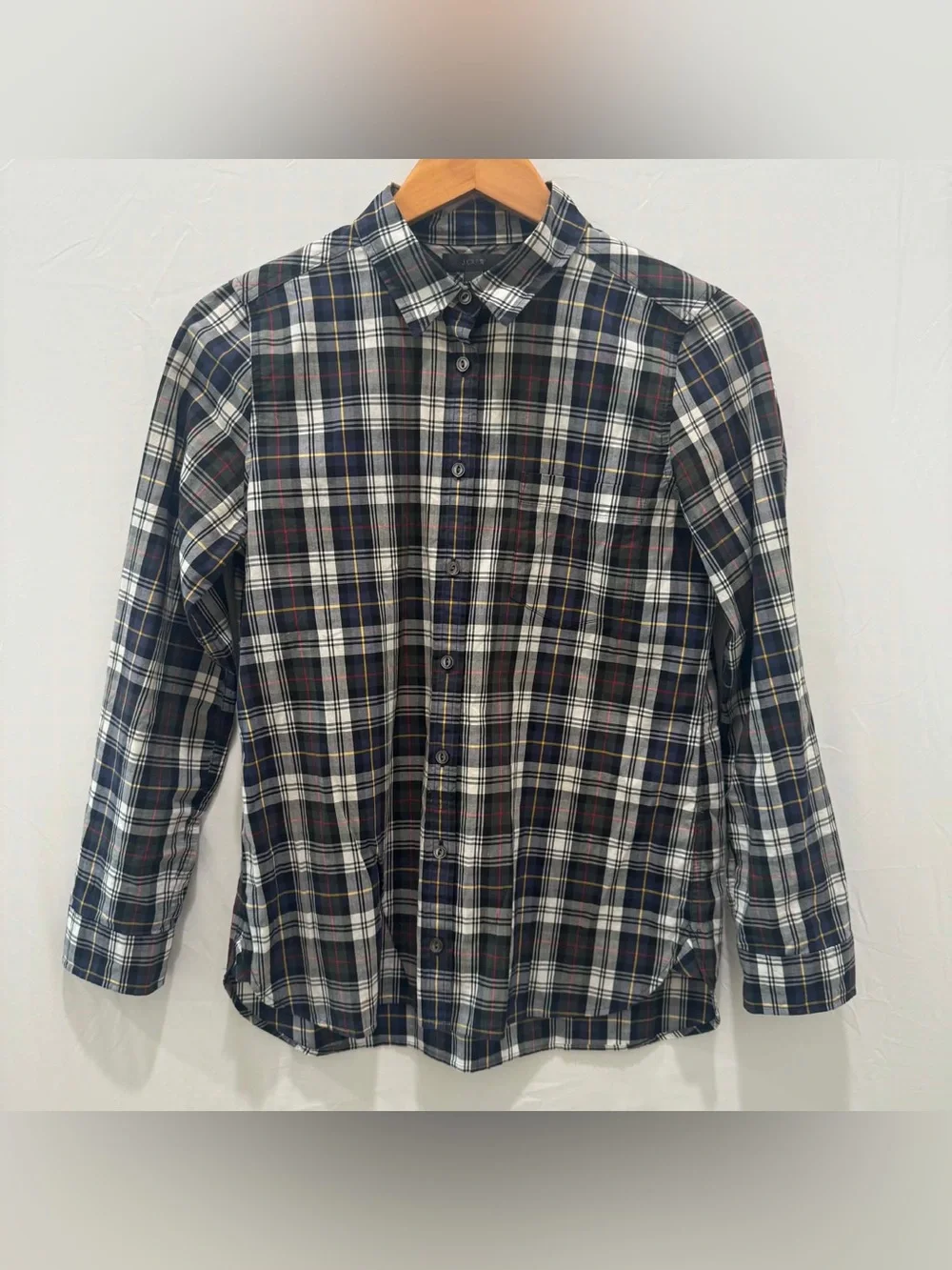 J. Crew Women Navy, White and Red Plaid Button-Down Shirt Cotton Size S